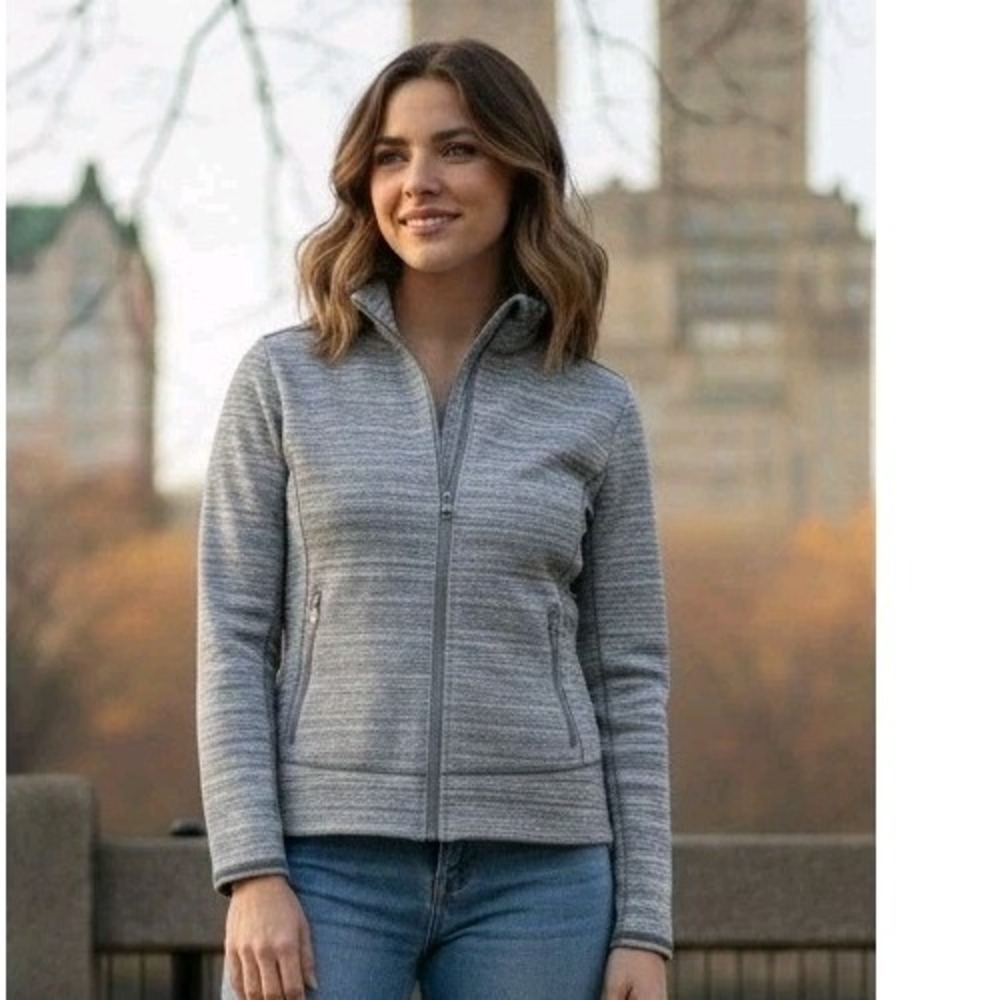 T by Talbots Jacket Women's Size P Activewear Gray Full Zip Athleisure Stretch